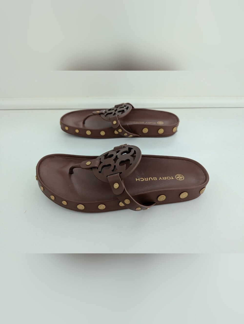 EUC! Tory Burch Miller Coin Sandals In Brown And Gold Size 8.5 - Picture 6 of 16